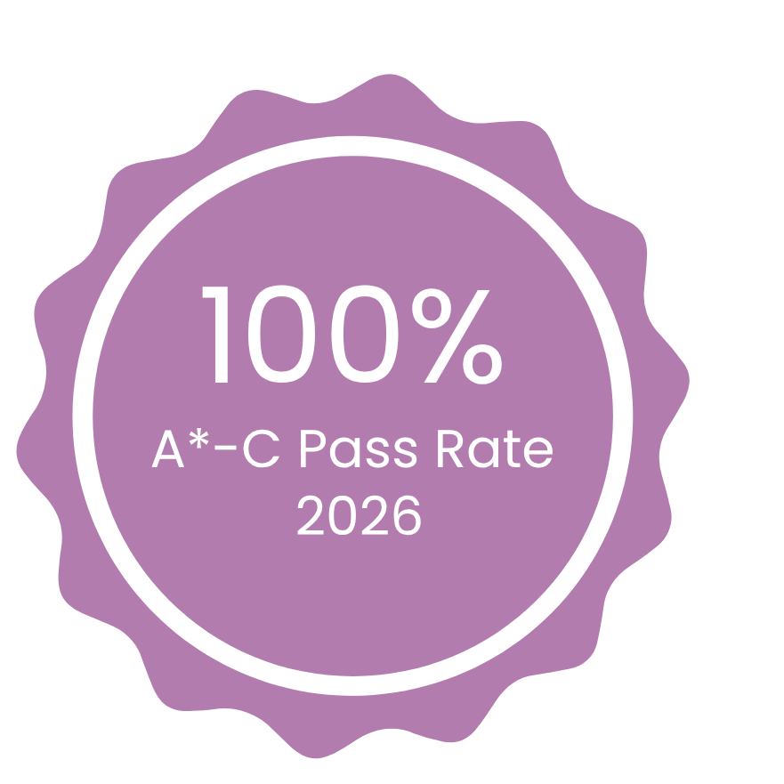 Graphic showing 100% pass rate A*-c 2026