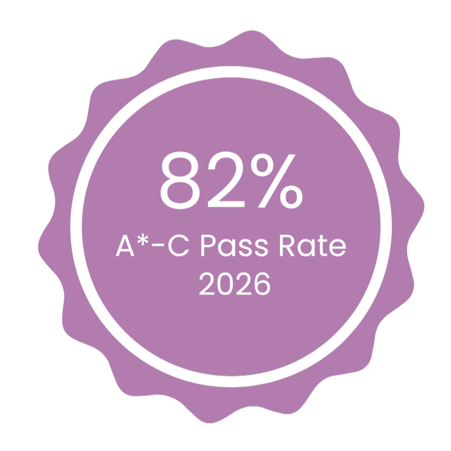 Graphic showing 82% pass rate A*-c 2026