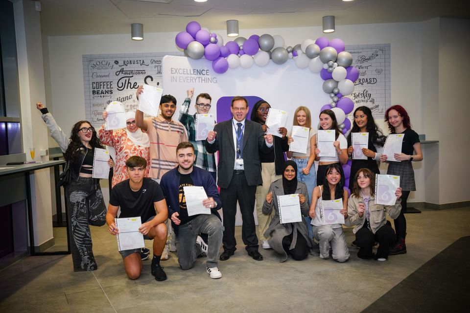 A group of students celebrating results