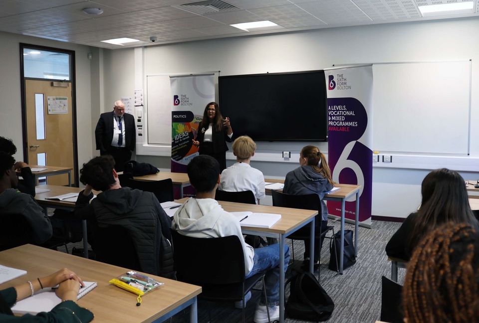 Image of Yasmin Qureshi MP speaking to class