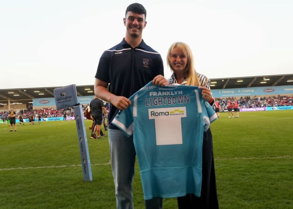 Jack Lightbown with Sale Sharks co-owner, Michelle Orange